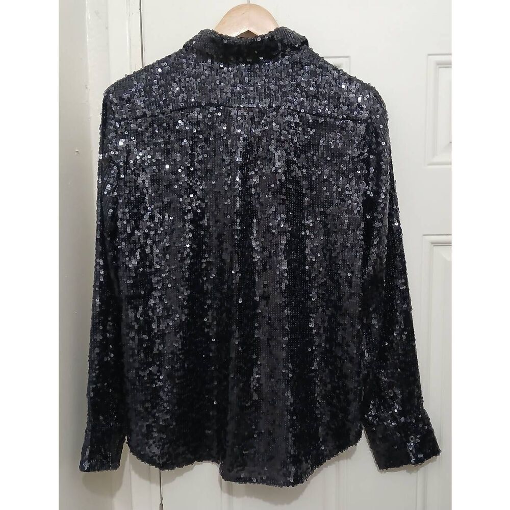 J crew collection womens large size 10 allover sequin blue label button shirt - Picture 5 of 9